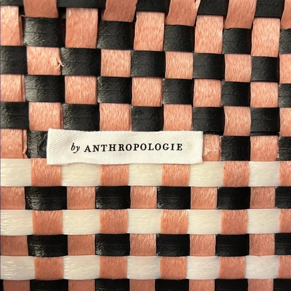 Anthropologie Woven Pink and Black Check Tote